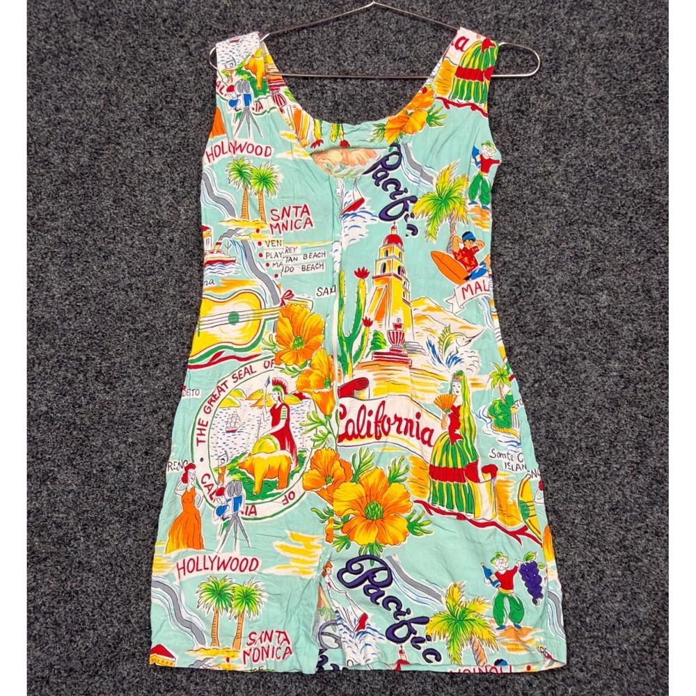Jams World Dress Womens M Aqua California Souvenir Postcard Rayon Mini Shift - Picture 5 of 5